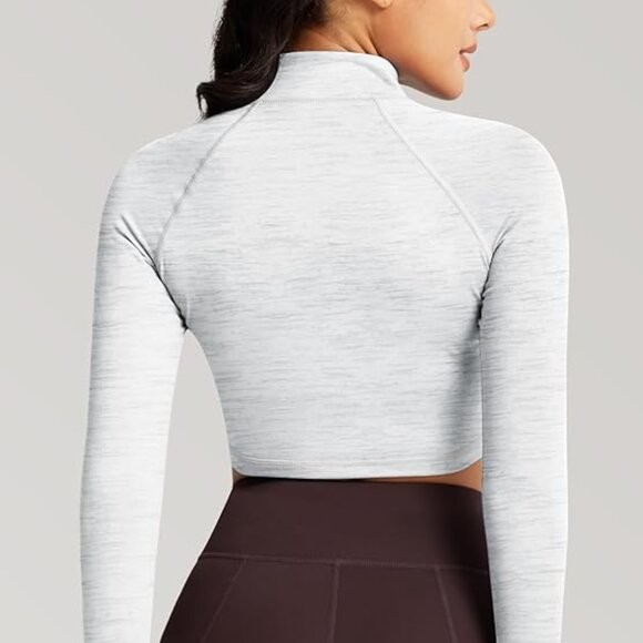 Fitted Cropped Zip Hoodie Jacket Thumb Holes Gray White L - Picture 8 of 12